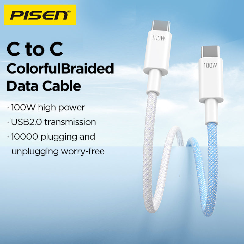 PISEN PRO C to C 60W colorful braided data cable CC12-1000 - PisenBiz