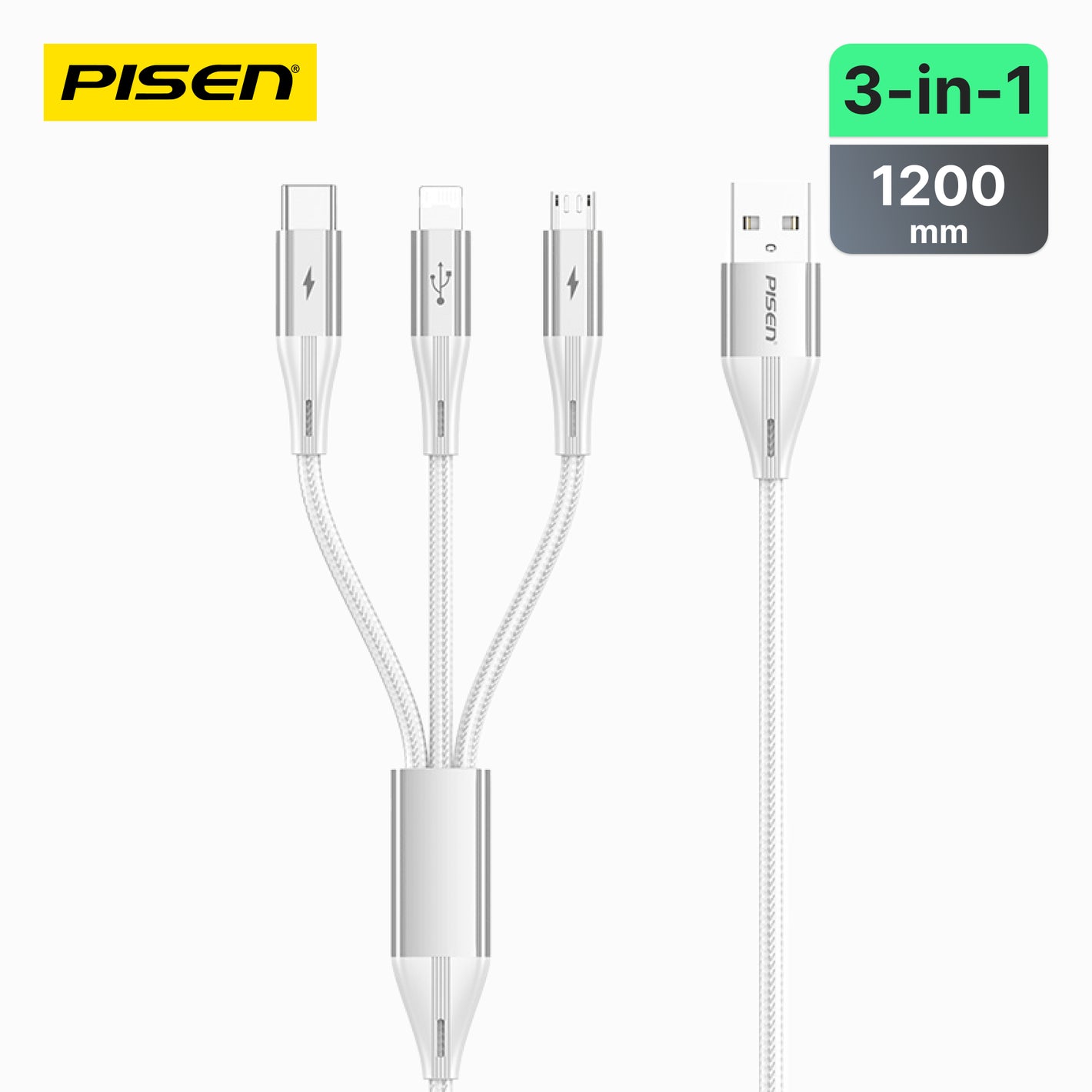 PISEN Star Speed USB to (Lightning/USB-C/Micro)1.2m Braided Cable AP-FC17-1200 - PisenBiz