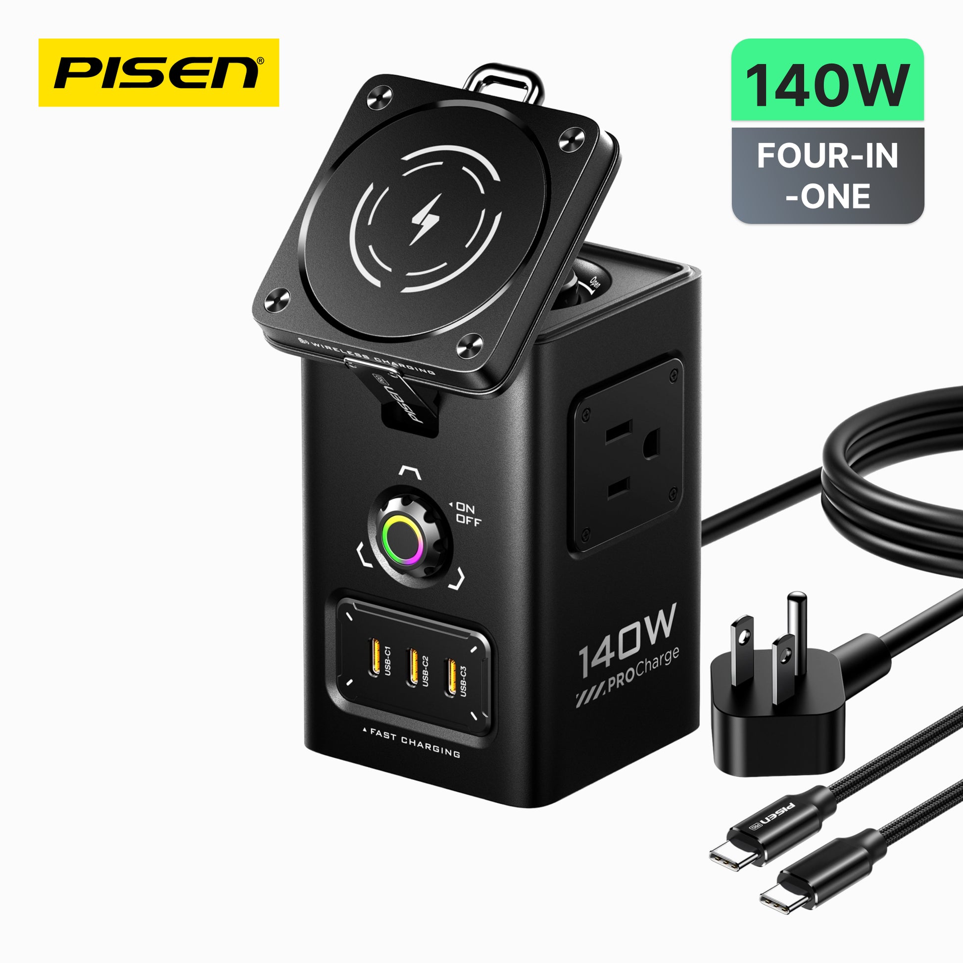 PISEN 140W GaN Magnetic Wireless Charging MagStation 8-in-1 Socket Set KF27 - PisenBiz